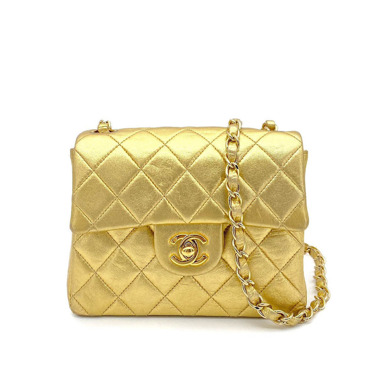 CHANEL VINTAGE MINI SQUARE 17 CHAIN SHOULDER BAG GOLD LAMB SKIN 90257297