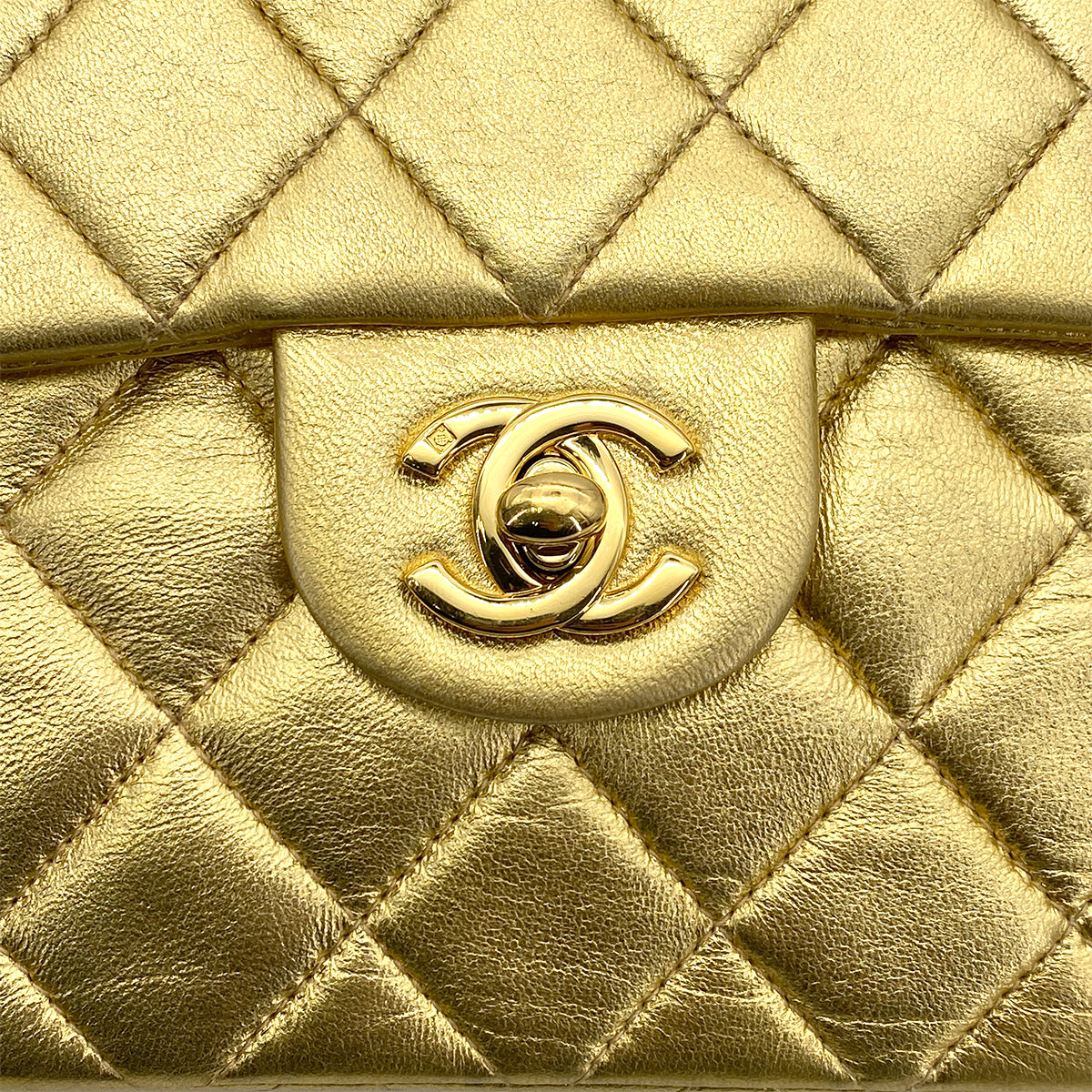 CHANEL VINTAGE MINI SQUARE 17 CHAIN SHOULDER BAG GOLD LAMB SKIN 90257297