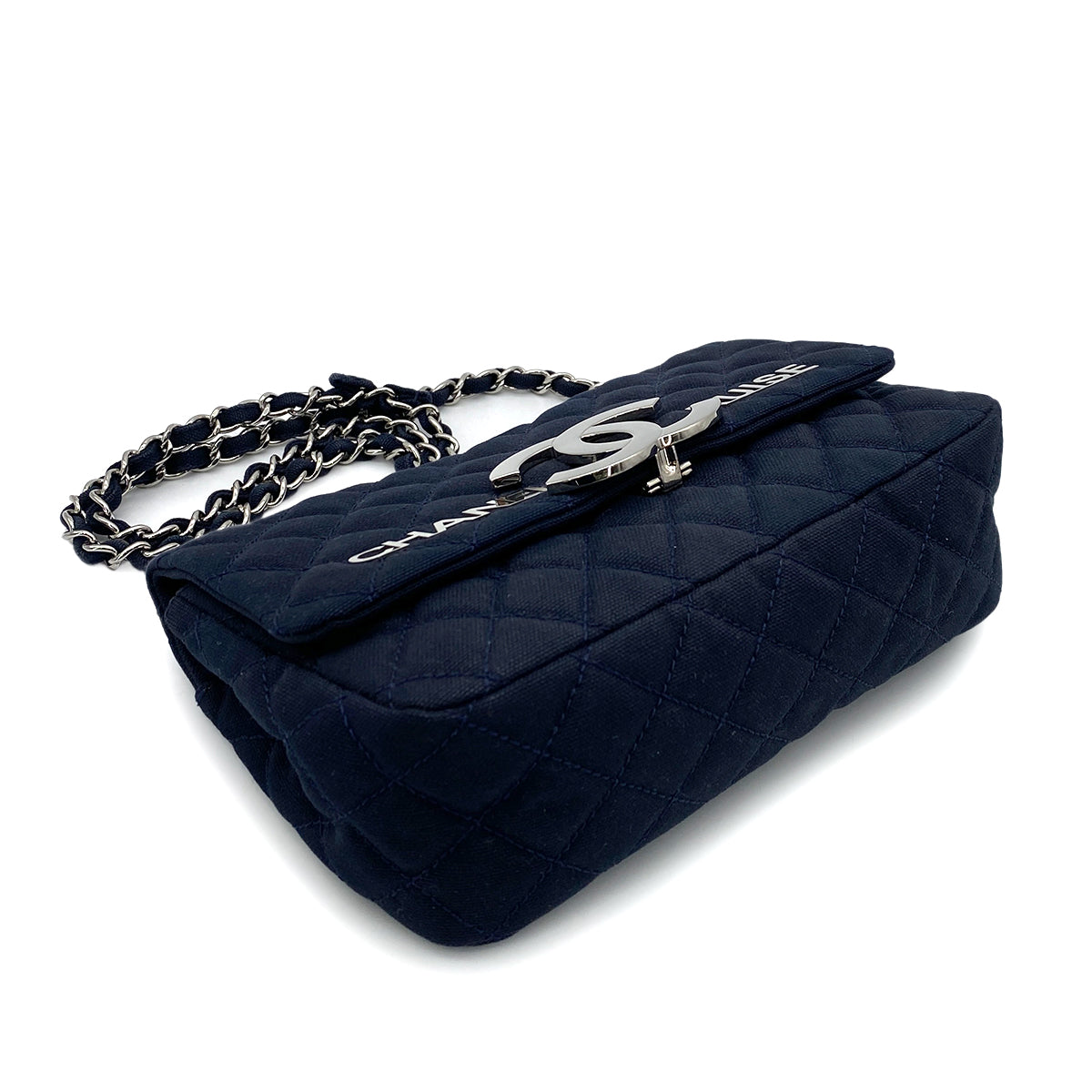 CHANEL VINTAGE CRUISELINE CHAIN SHOULDER BAG NAVY CANVAS 90257309