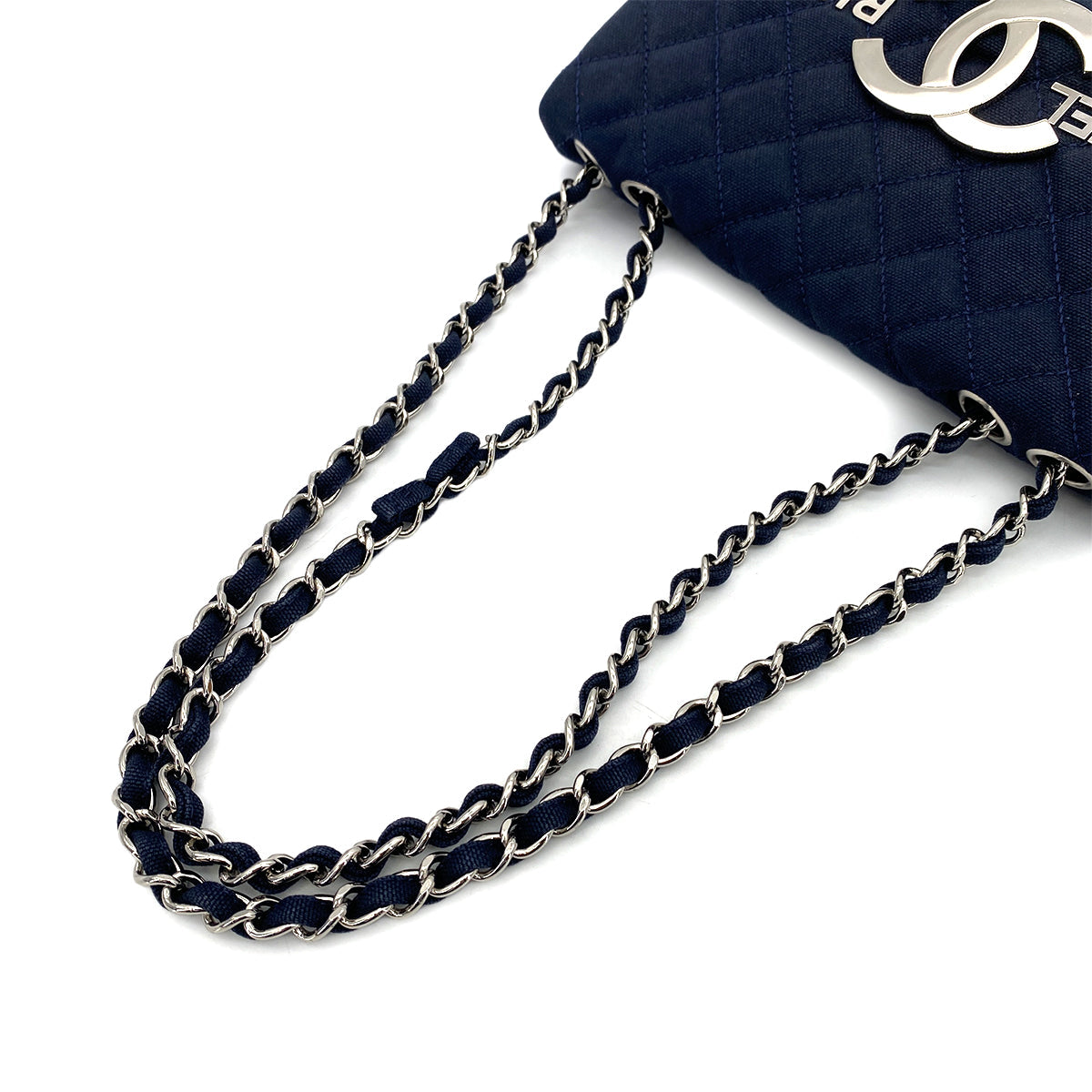 CHANEL VINTAGE CRUISELINE CHAIN SHOULDER BAG NAVY CANVAS 90257309