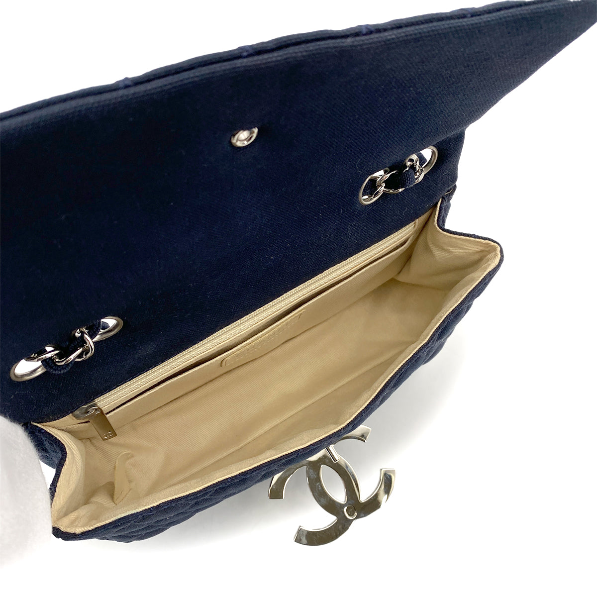 CHANEL VINTAGE CRUISELINE CHAIN SHOULDER BAG NAVY CANVAS 90257309