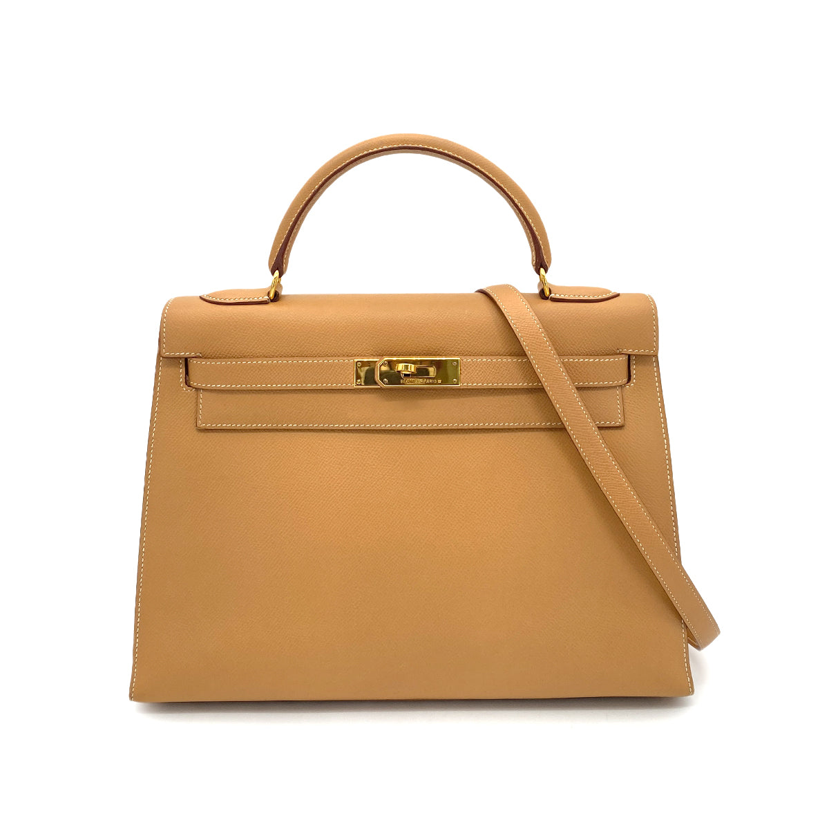 HERMES KELLY 32 SELLIER NATURAL COUCHEVEL HAND SHOULDER BAG □A 90257446