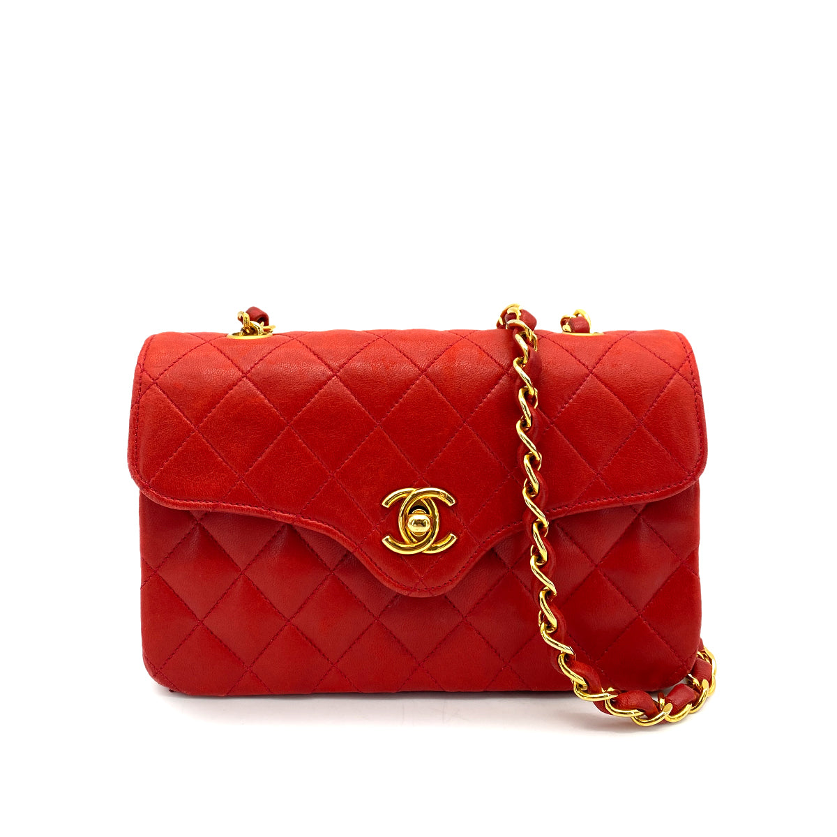 CHANEL VINTAGE MINI CHAIN SHOULDER BAG RED LAMB SKIN 90258061