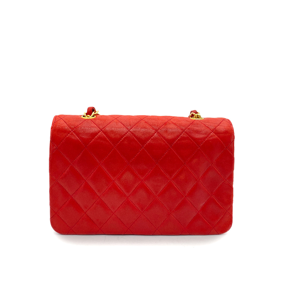 CHANEL VINTAGE MINI CHAIN SHOULDER BAG RED LAMB SKIN 90258061