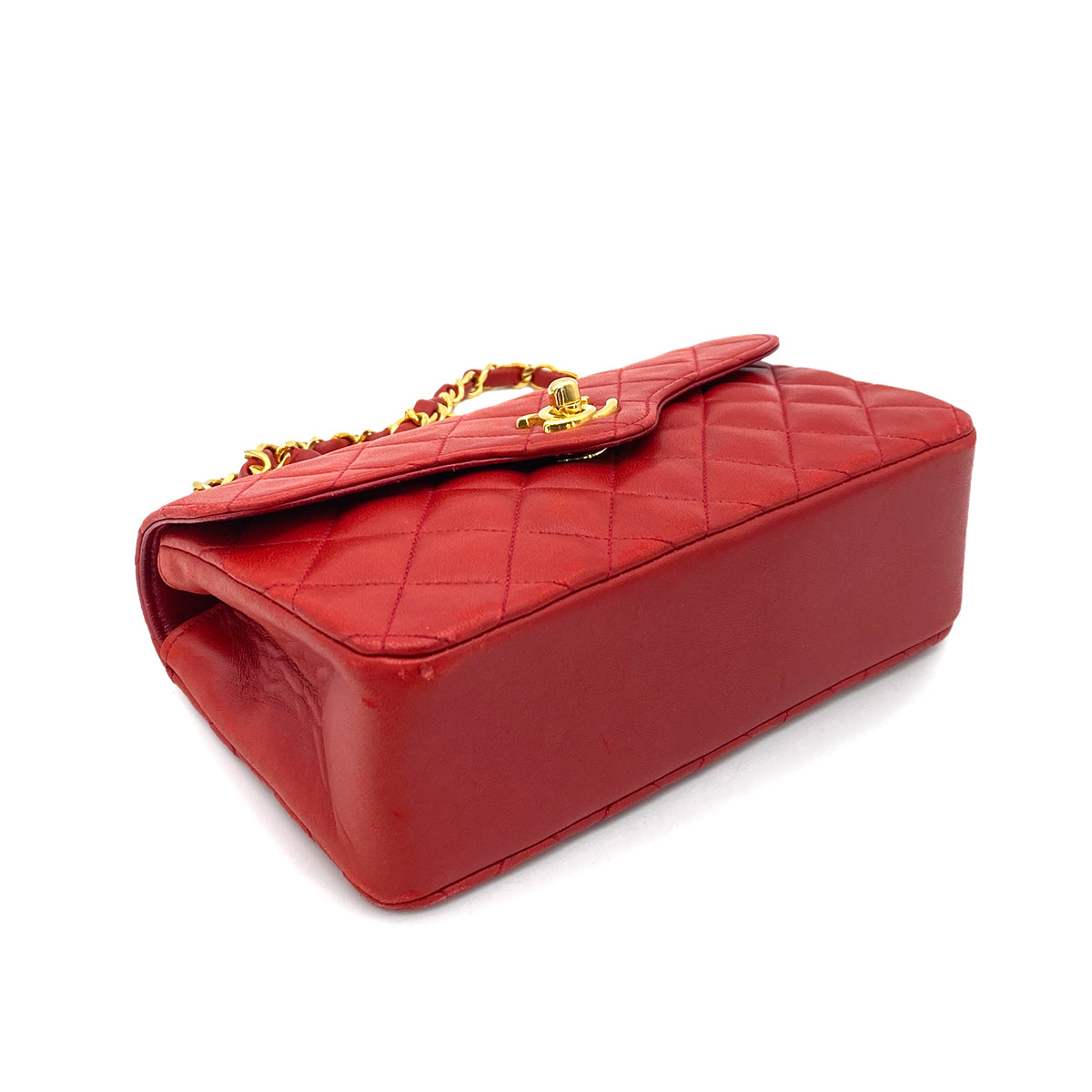 CHANEL VINTAGE MINI CHAIN SHOULDER BAG RED LAMB SKIN 90258061