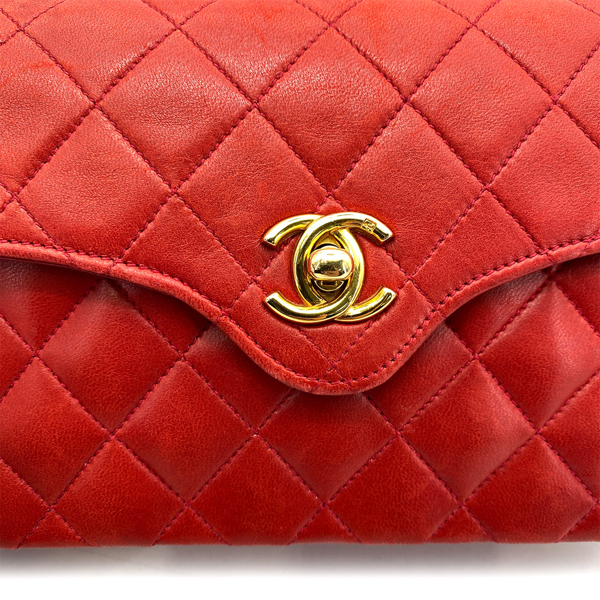 CHANEL VINTAGE MINI CHAIN SHOULDER BAG RED LAMB SKIN 90258061