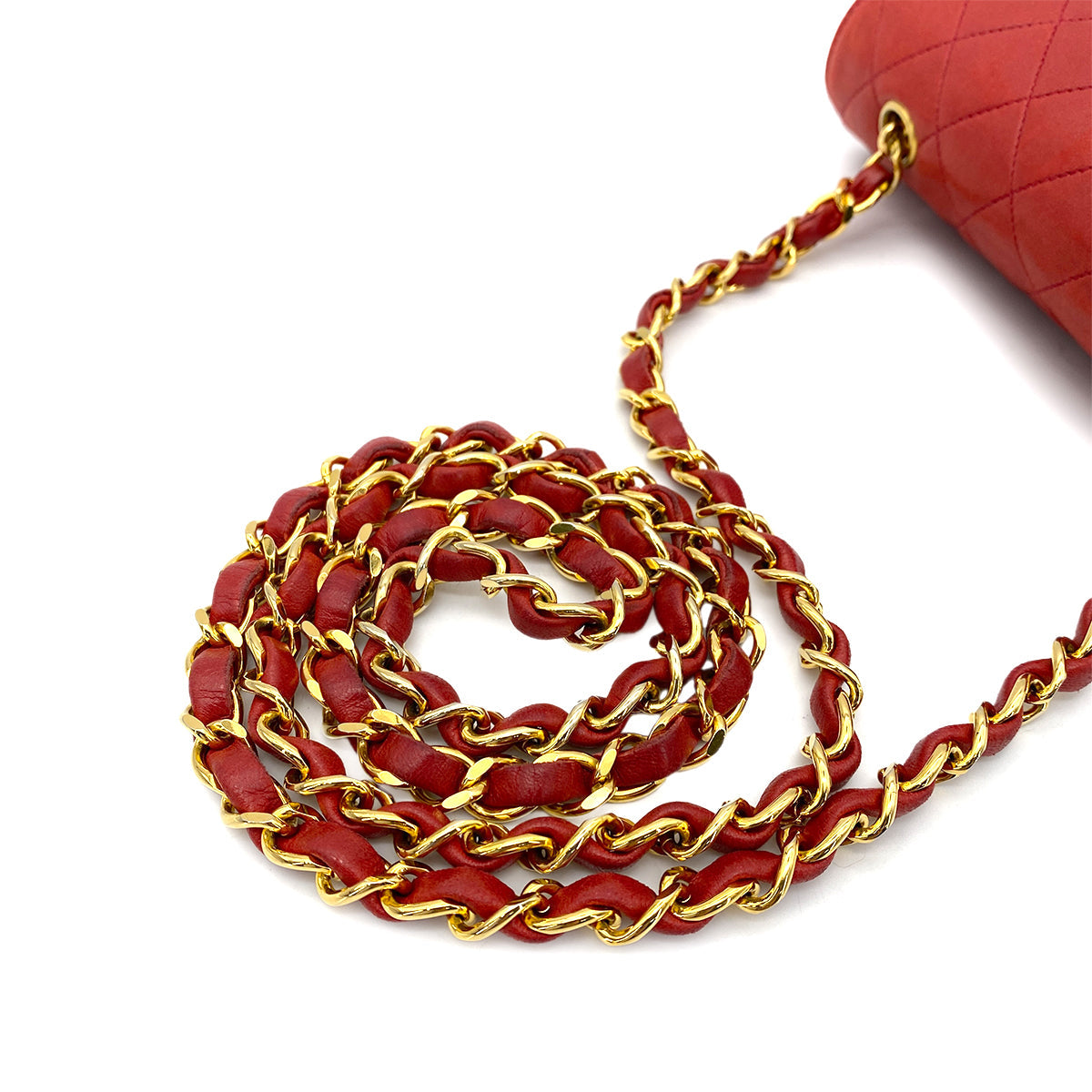 CHANEL VINTAGE MINI CHAIN SHOULDER BAG RED LAMB SKIN 90258061