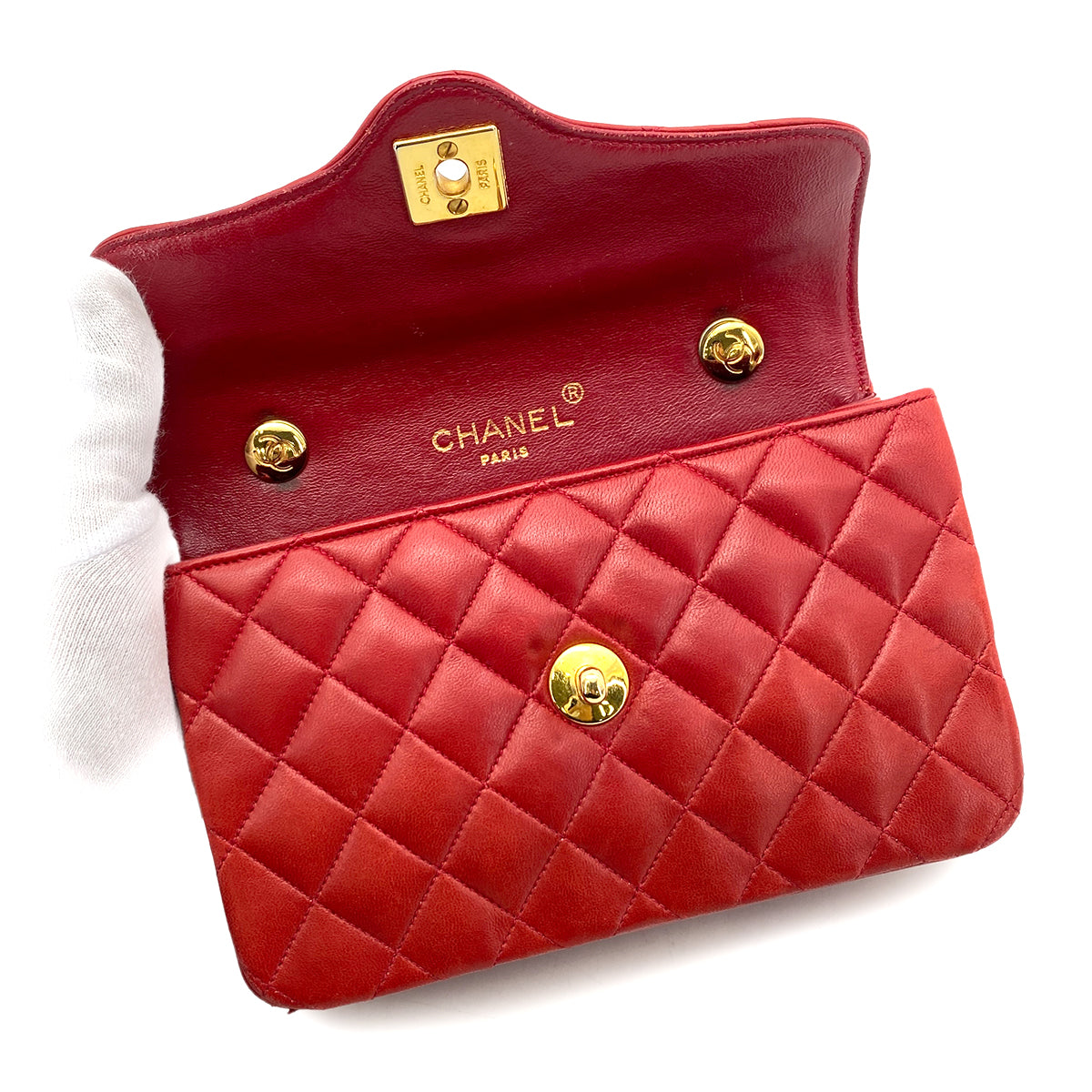 CHANEL VINTAGE MINI CHAIN SHOULDER BAG RED LAMB SKIN 90258061