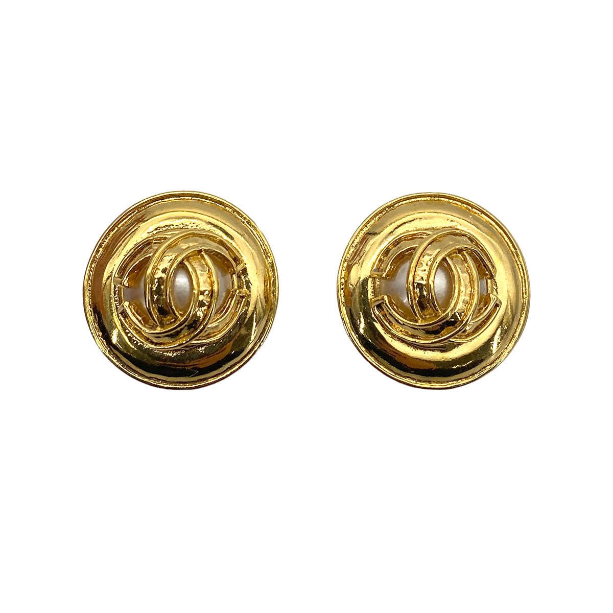 CHANEL VINTAGE EARRINGS ROUND COCOMARK PEARL MOTIF ACCESSORY 94P 90258132