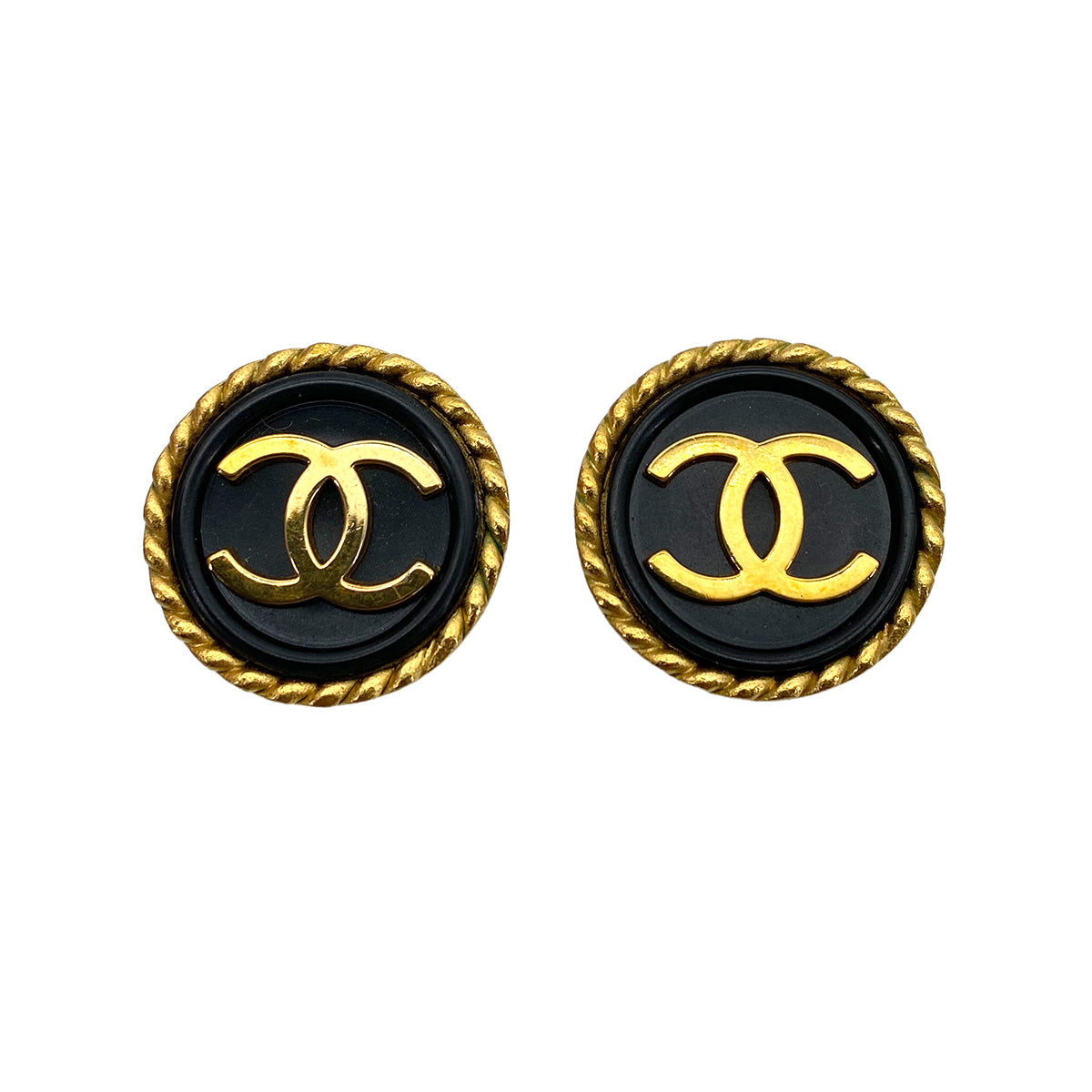 CHANEL VINTAGE EARRINGS ROUND COCOMARK BLACK ACCESSORY 95A 90258146