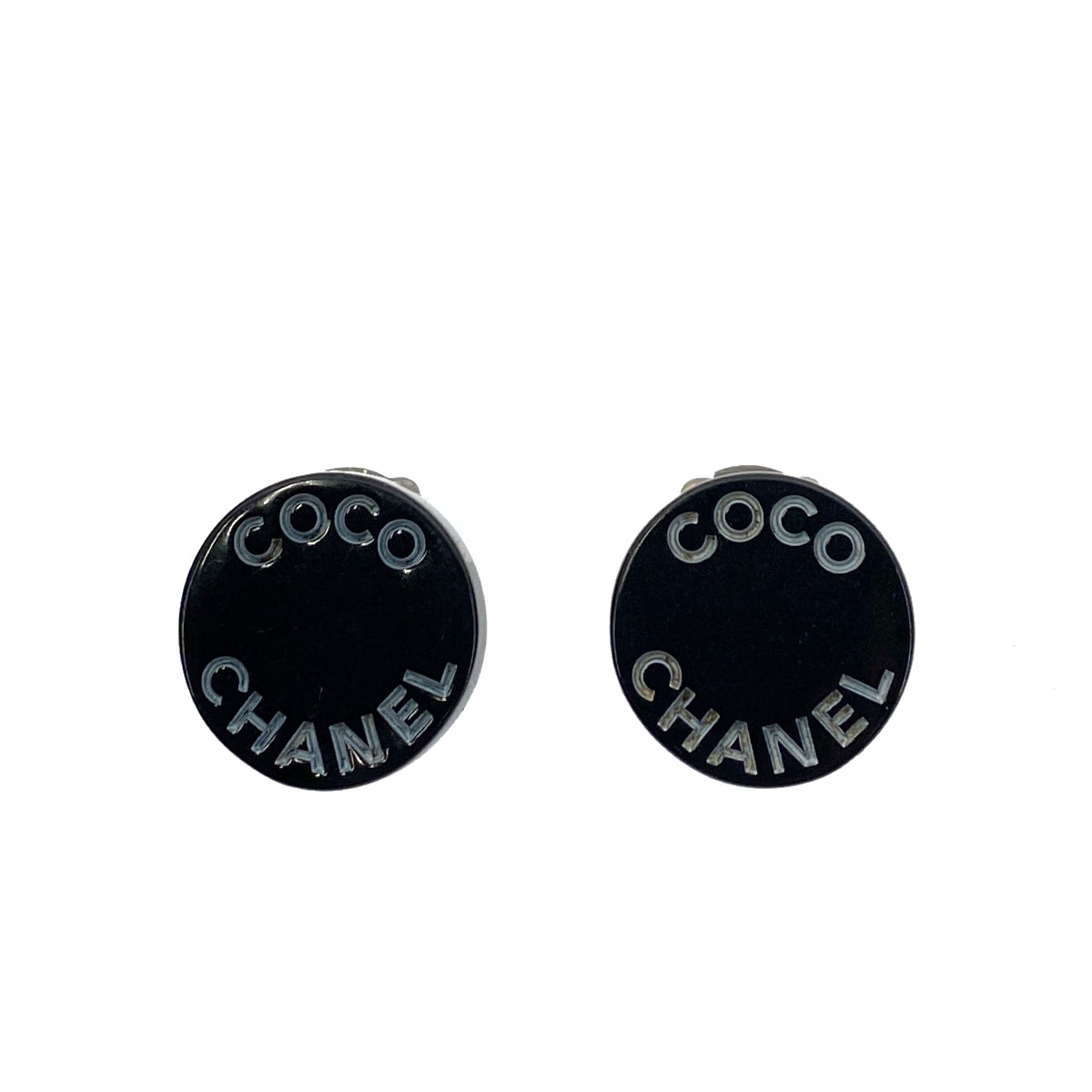 CHANEL VINTAGE EARRINGS LOGOS ROUND BLACK ACCESSORY 07P 90258148