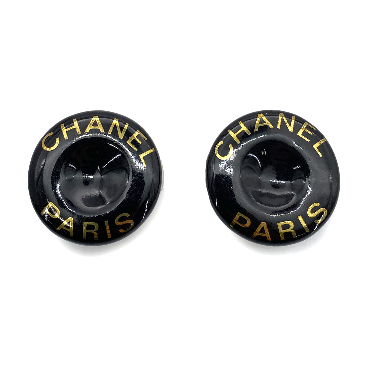 CHANEL VINTAGE EARRINGS LOGOS ROUND BLACK ACCESSORY 97P 90258153