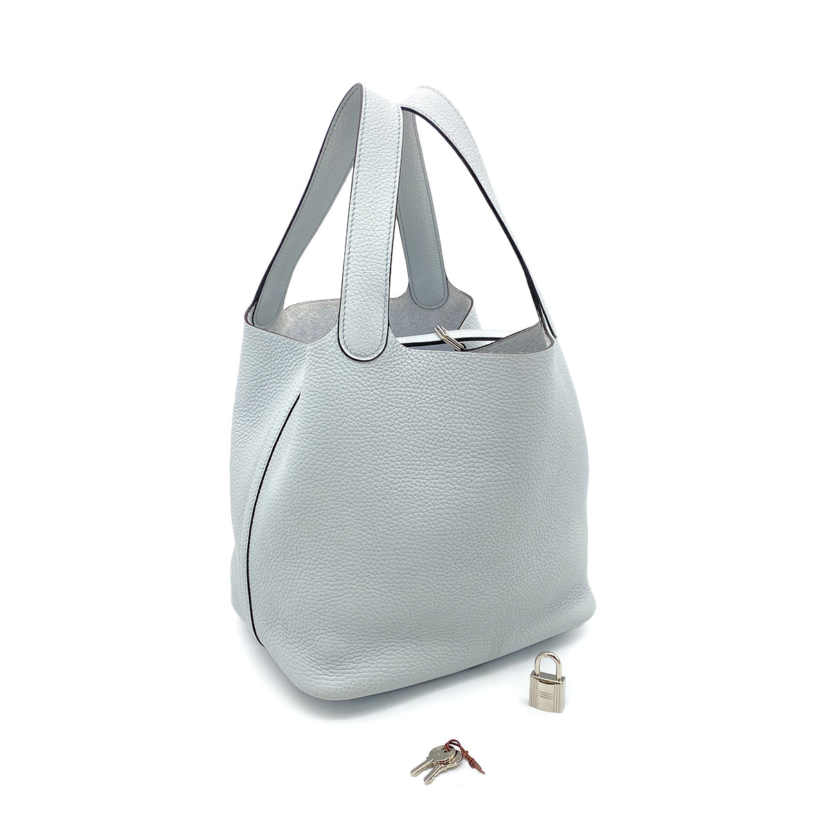 HERMES PICOTIN LOCK MM BLUE PALE TAURILLON CLEMENCE HAND BAG Z 90258465