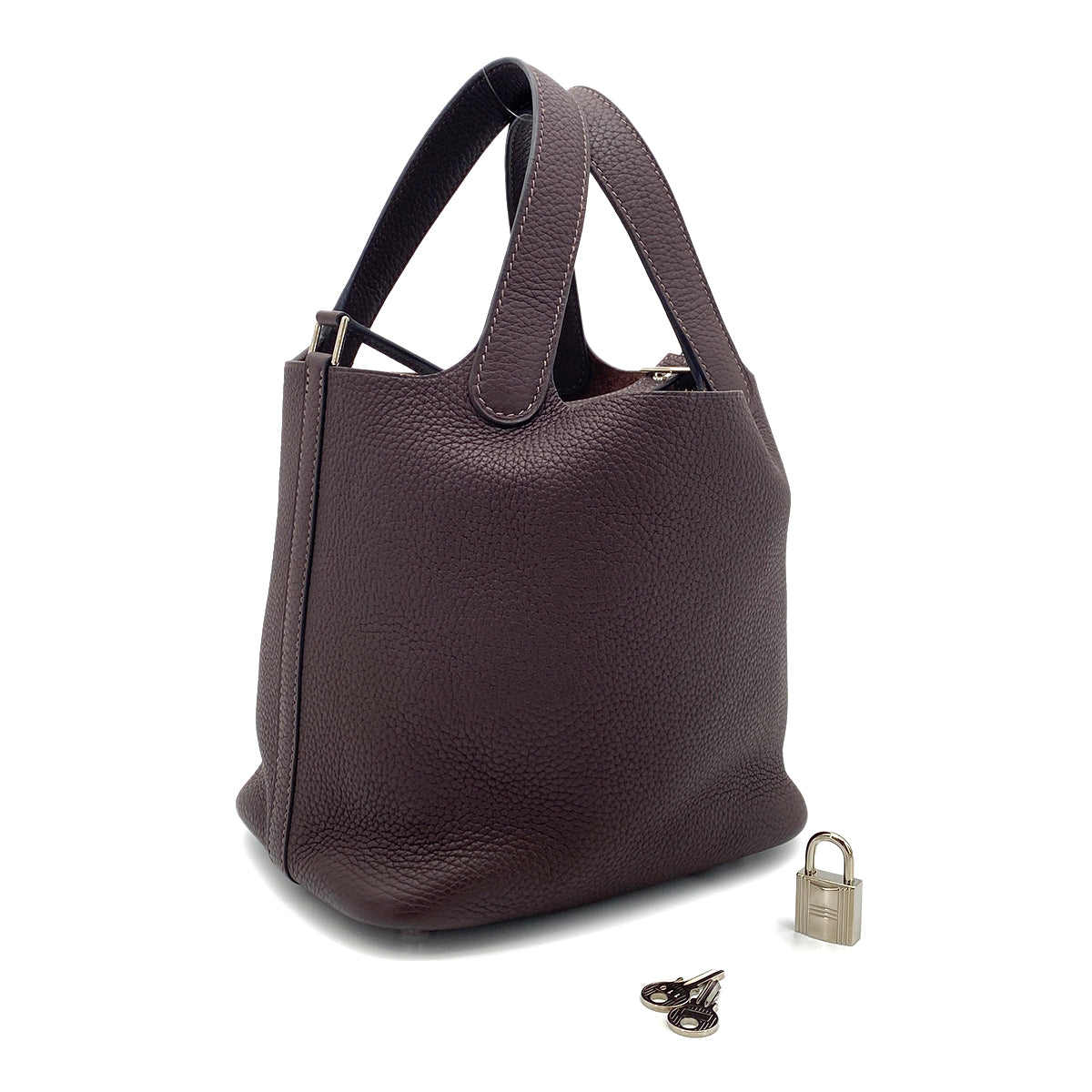 HERMES PICOTIN LOCK PM CHOCOLAT TAURILLON MAURICE HAND BAG Y 90258466