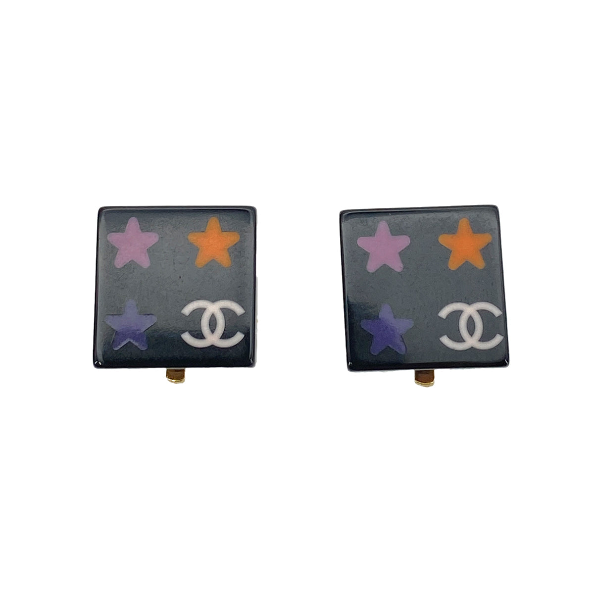 CHANEL EARRINGS SQUARE COCOMARK BLACK ACCESSORY 03A 90258511