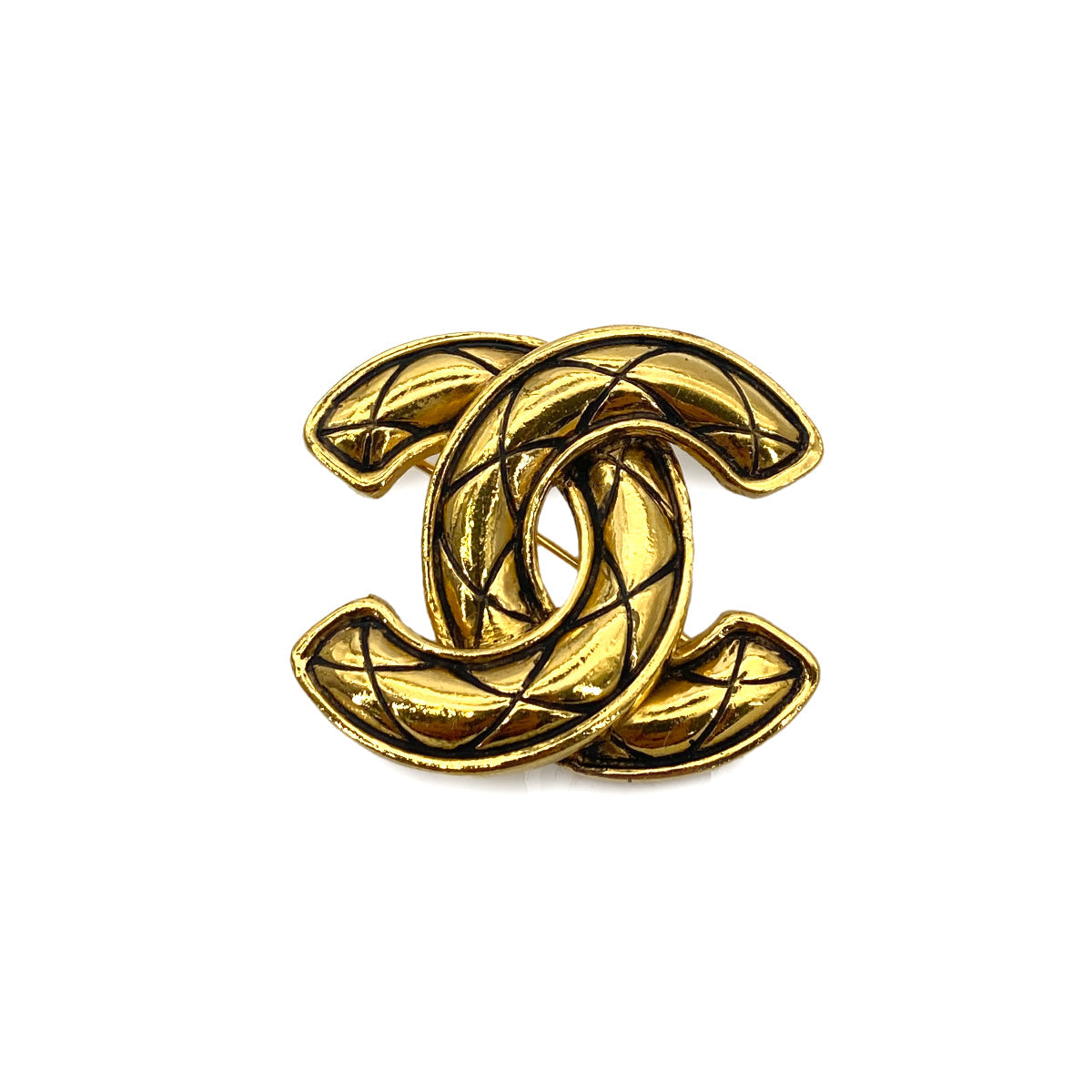 CHANEL VINTAGE MATELASSE COCOMARK BROOCH GOLD ACCESSORY 90258848