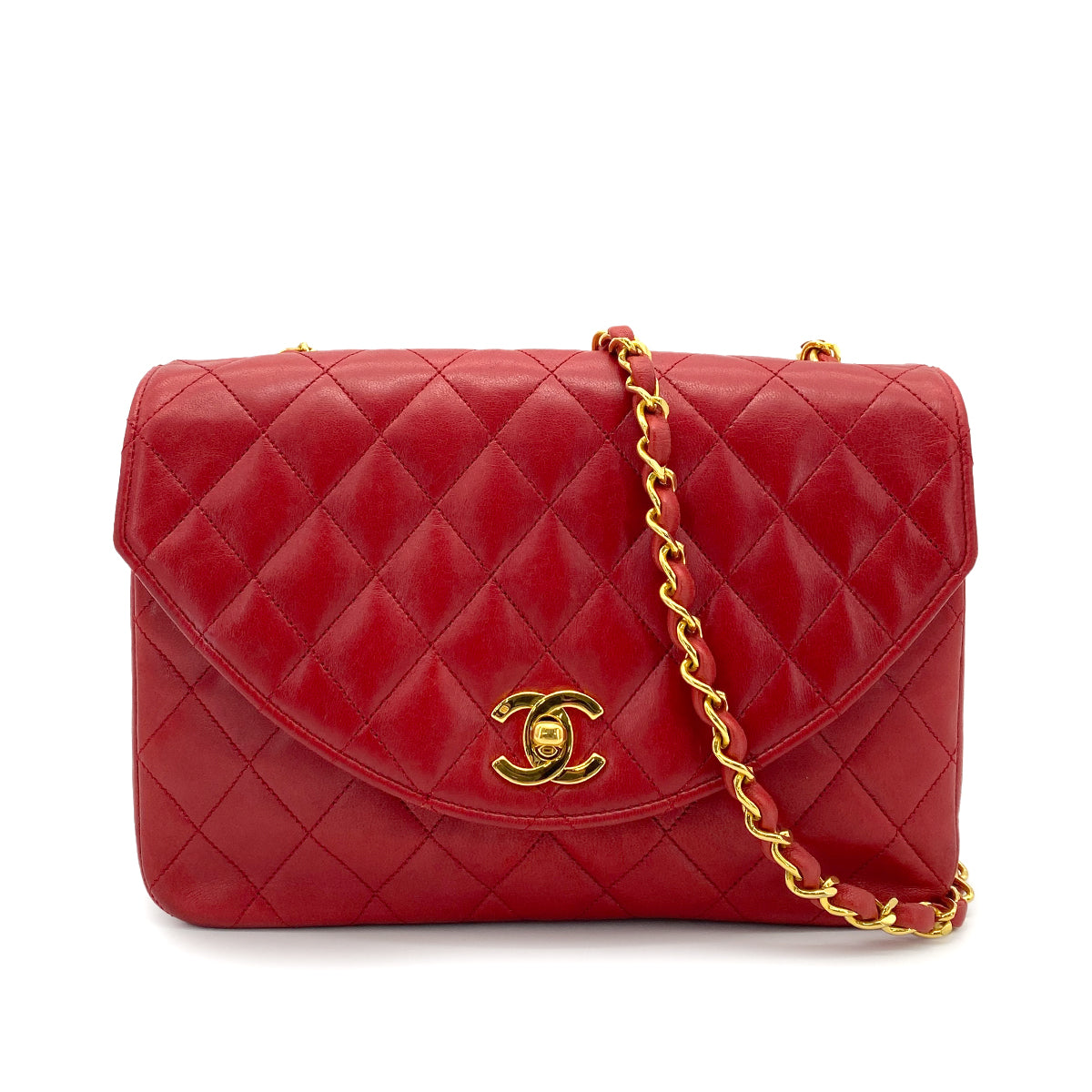 CHANEL VINTAGE HALF MOON CHAIN SHOULDER BAG RED LAMB SKIN 90259121