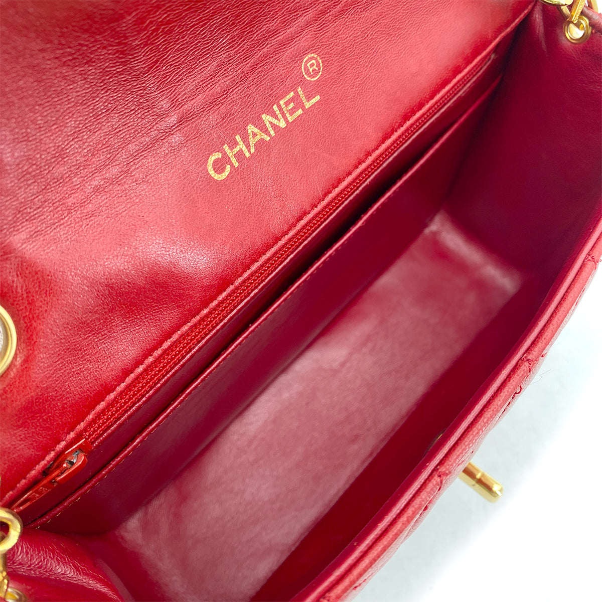 CHANEL VINTAGE HALF MOON CHAIN SHOULDER BAG RED LAMB SKIN 90259121