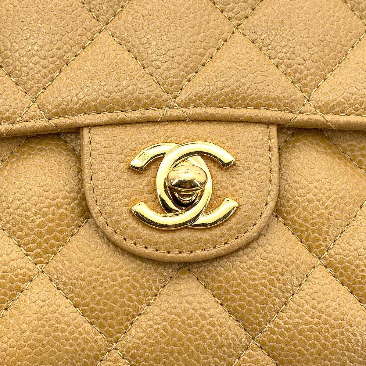 CHANEL VINTAGE MINI SQUARE 17 CHAIN SHOULDER BAG BEIGE CAVIAR SKIN 90259578