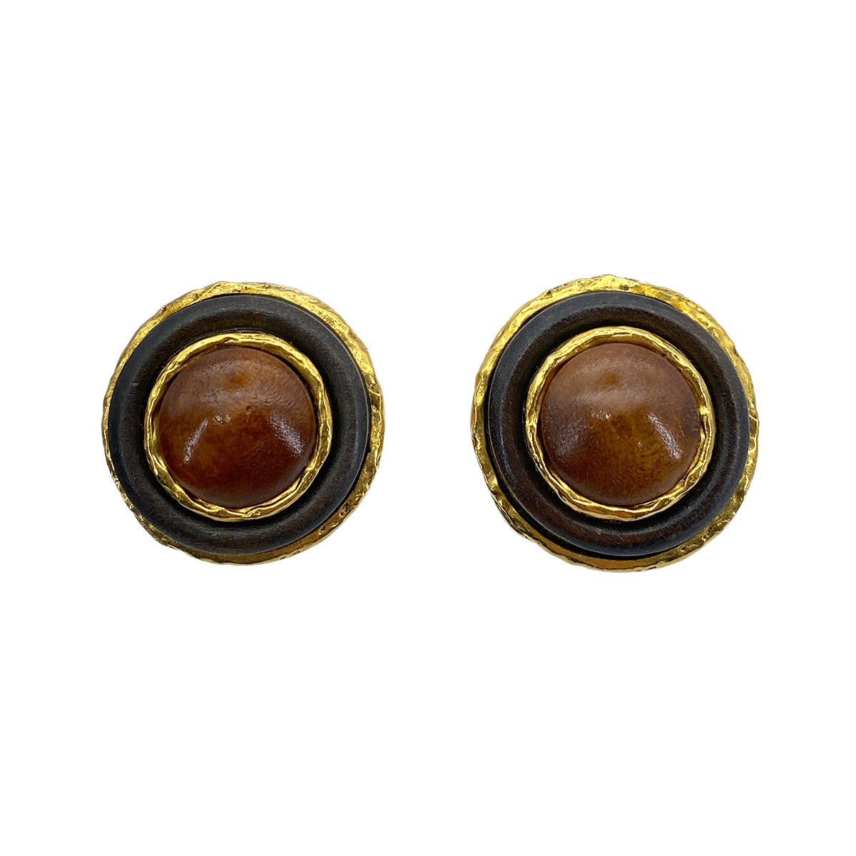 CHANEL VINTAGE EARRINGS WOOD ROUND ACCESSORY 90259593