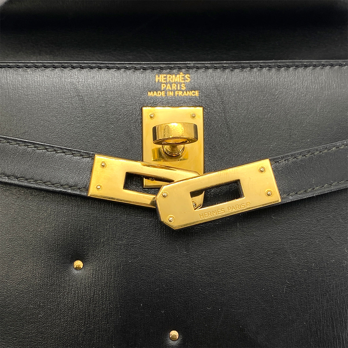 HERMES MINI KELLY 20 BLACK BOXCALF STUDS HAND SHOULDER BAG 〇X GHW 90259869 - PURPOSE