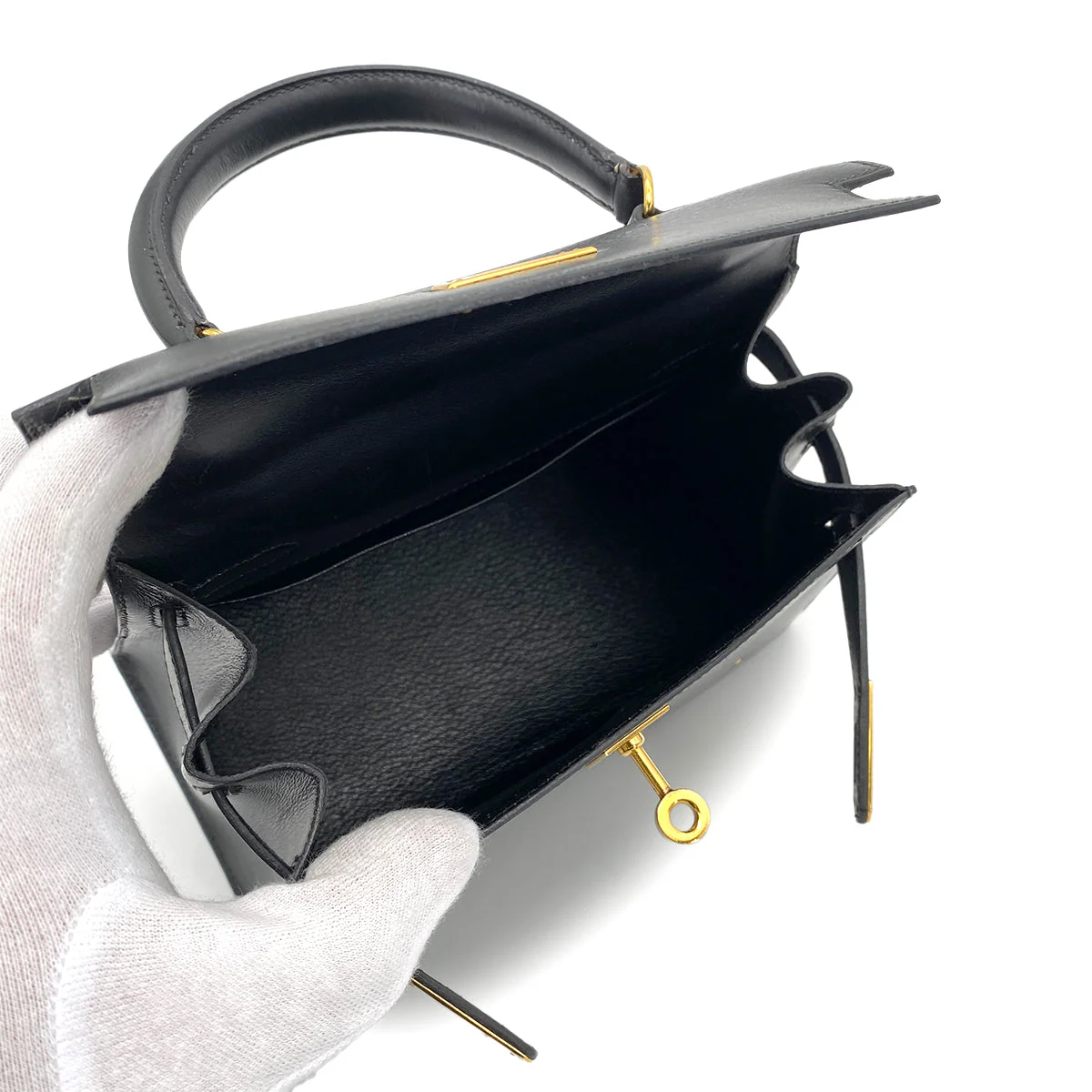 HERMES MINI KELLY 20 BLACK BOXCALF STUDS HAND SHOULDER BAG 〇X GHW 90259869 - PURPOSE