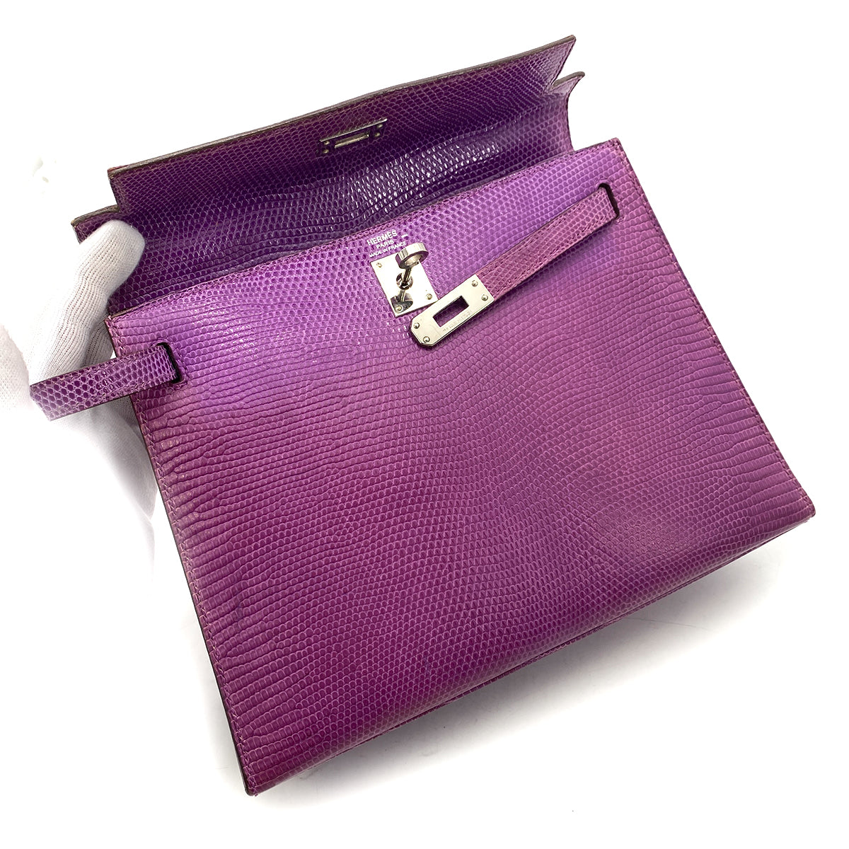 HERMES KELLY 25 SELLIER LIZARD VIOLET HAND SHOULDER BAG SHW □K 90261363