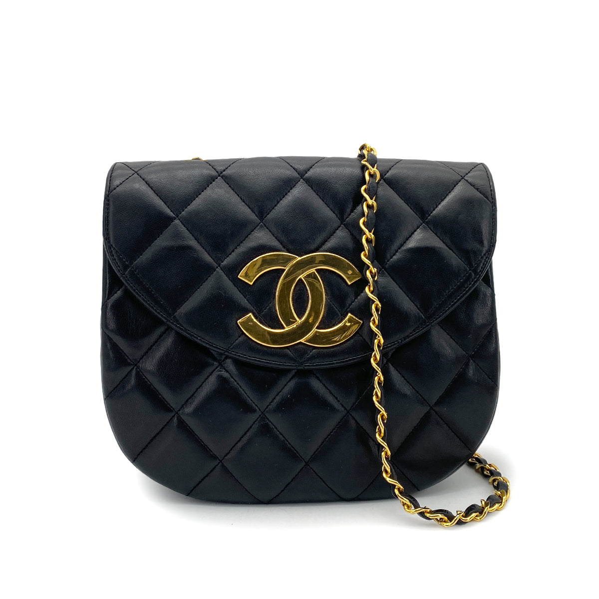 CHANEL VINTAGE BIG COCO MATELASSE CHAIN SHOULDER BAG BLACK LAMB SKIN 90261578