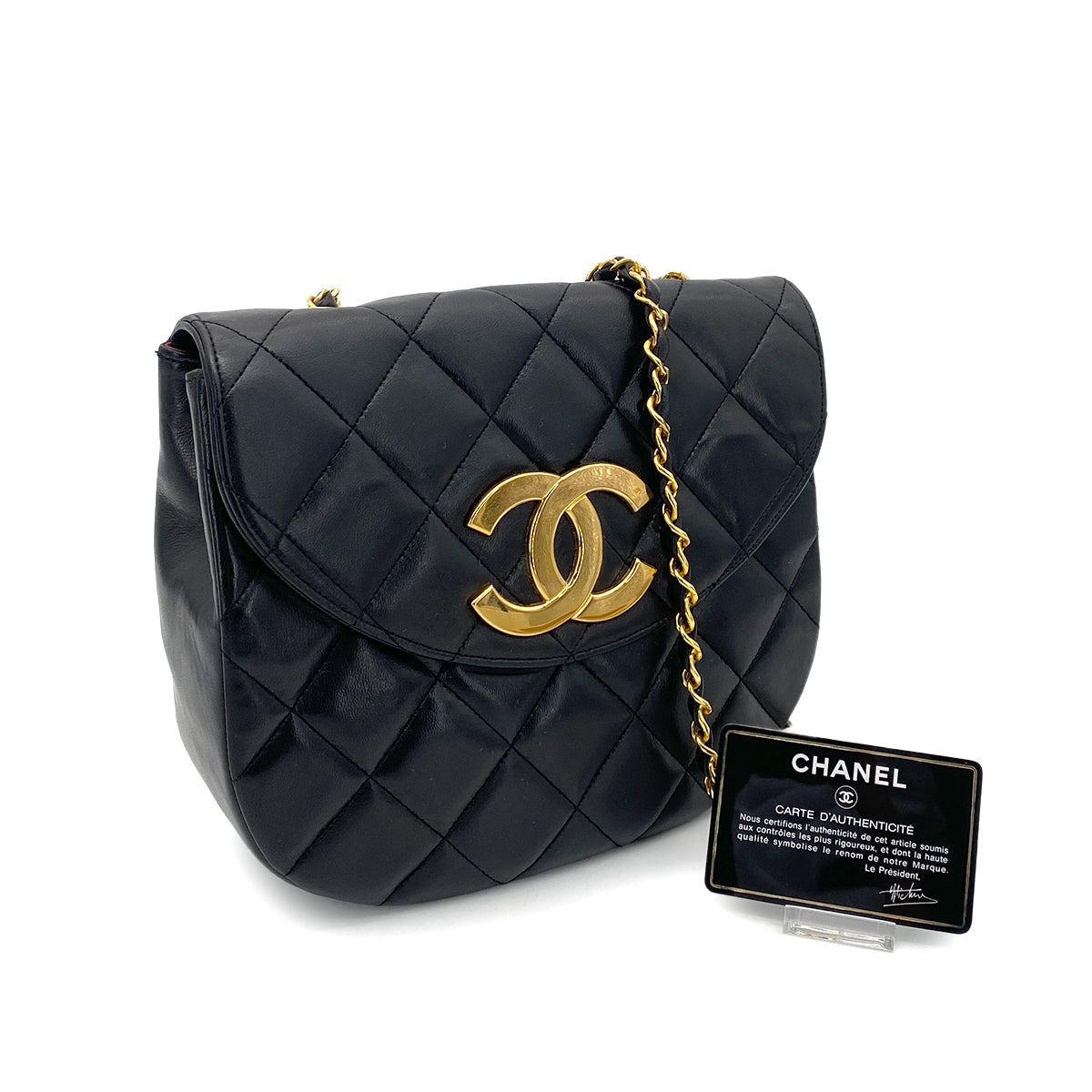 CHANEL VINTAGE BIG COCO MATELASSE CHAIN SHOULDER BAG BLACK LAMB SKIN 90261578