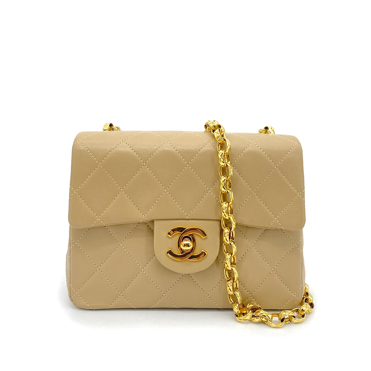 CHANEL VINTAGE BIJOU CHAIN SHOULDER BAG BEIGE LAMB SKIN 90261854