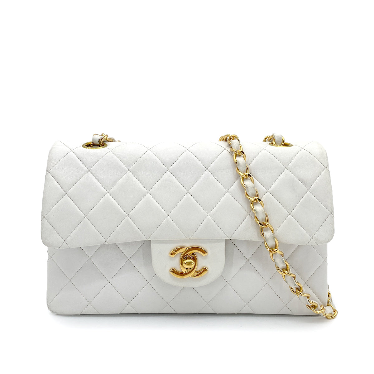 CHANEL VINTAGE CLASSIC FLAP SMALL WHITE LAMB SKIN GHW 90262336