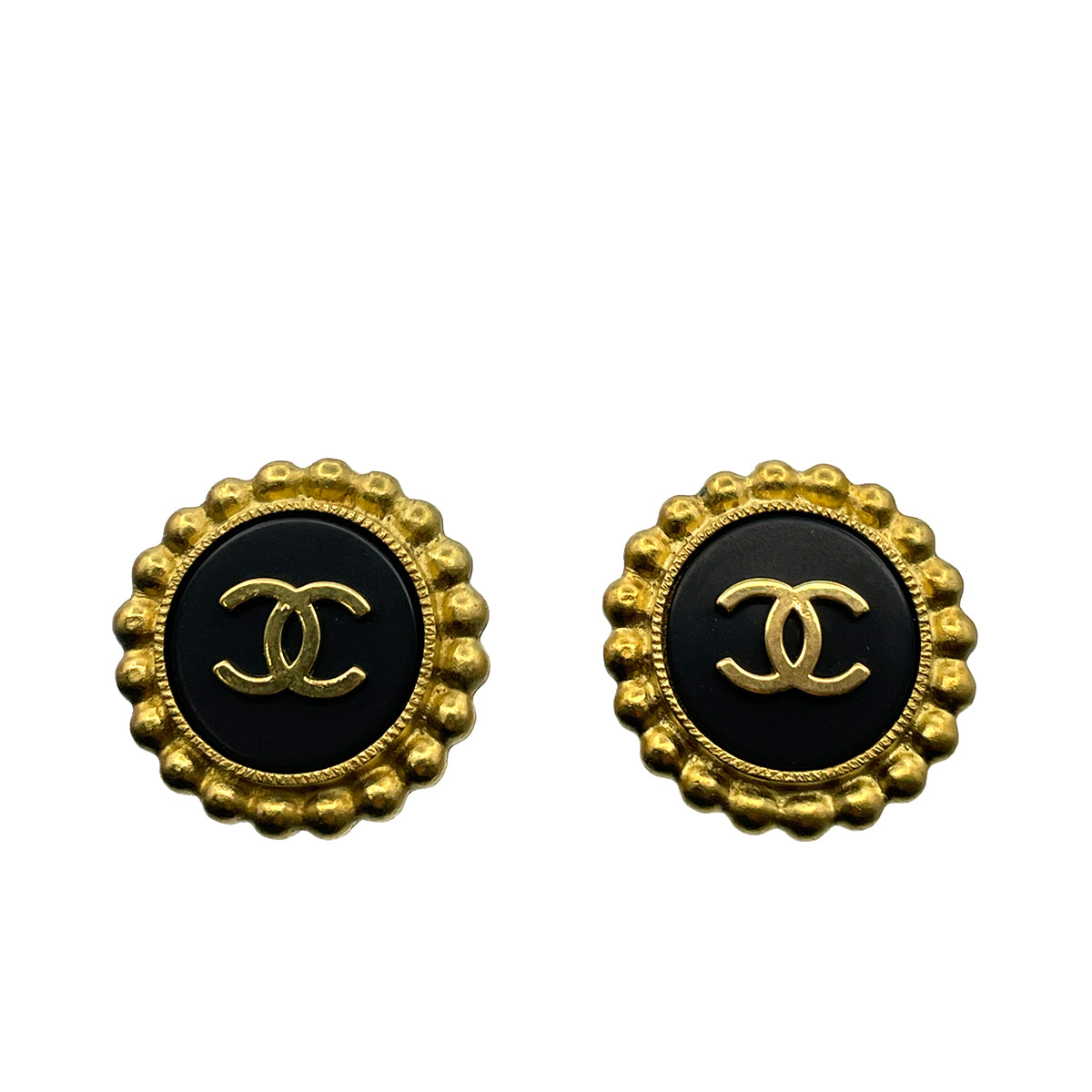 CHANEL VINTAGE EARRINGS COCOMARK ROUND BLACK ACCESSORY 90263067