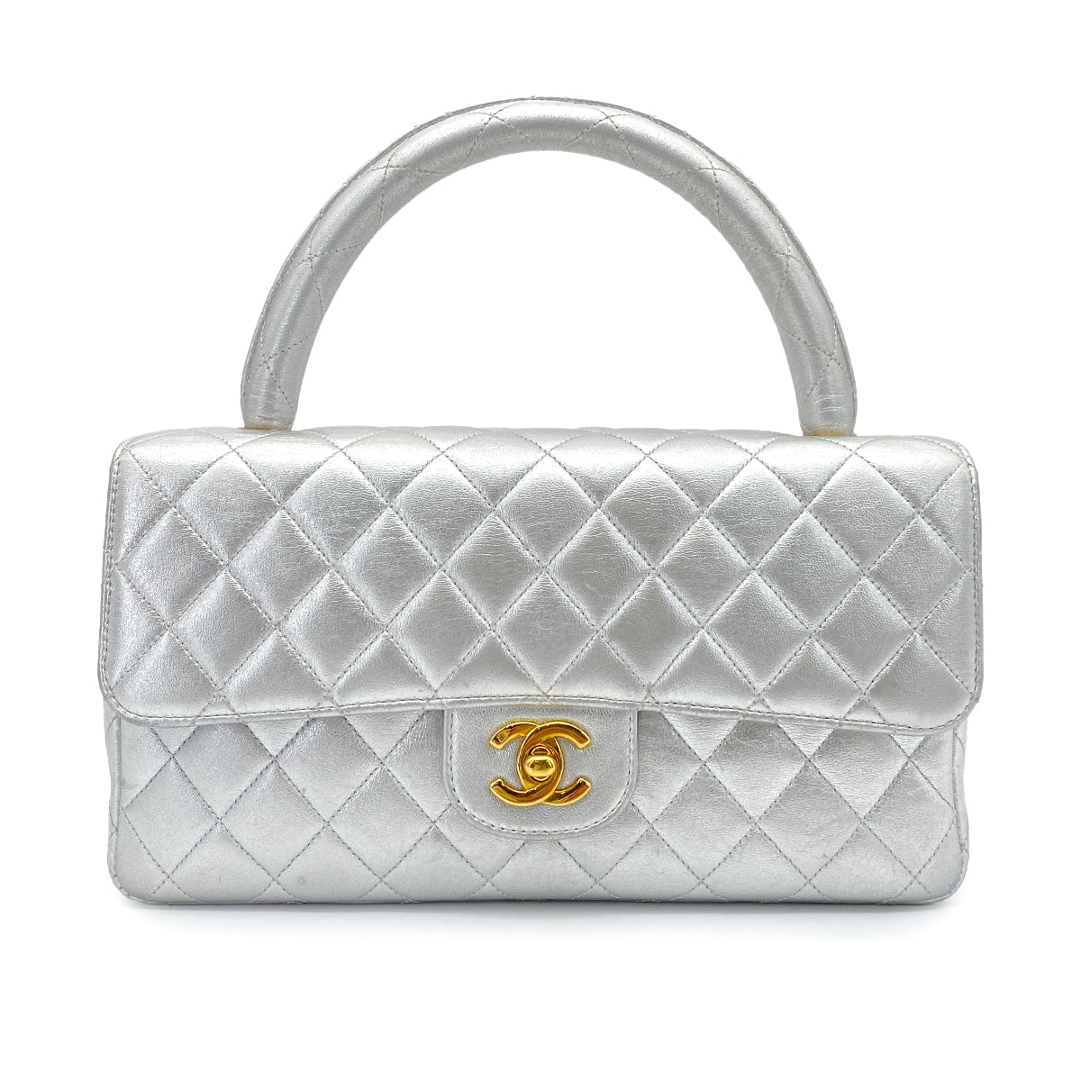 CHANEL VINTAGE PARENT-CHILD BAG PARENT ONLY SILVER LAMB SKIN 90263307