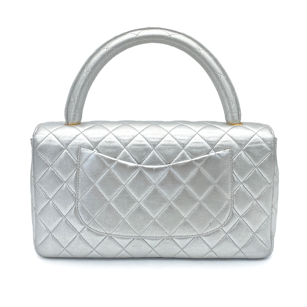 CHANEL VINTAGE PARENT-CHILD BAG PARENT ONLY SILVER LAMB SKIN 90263307