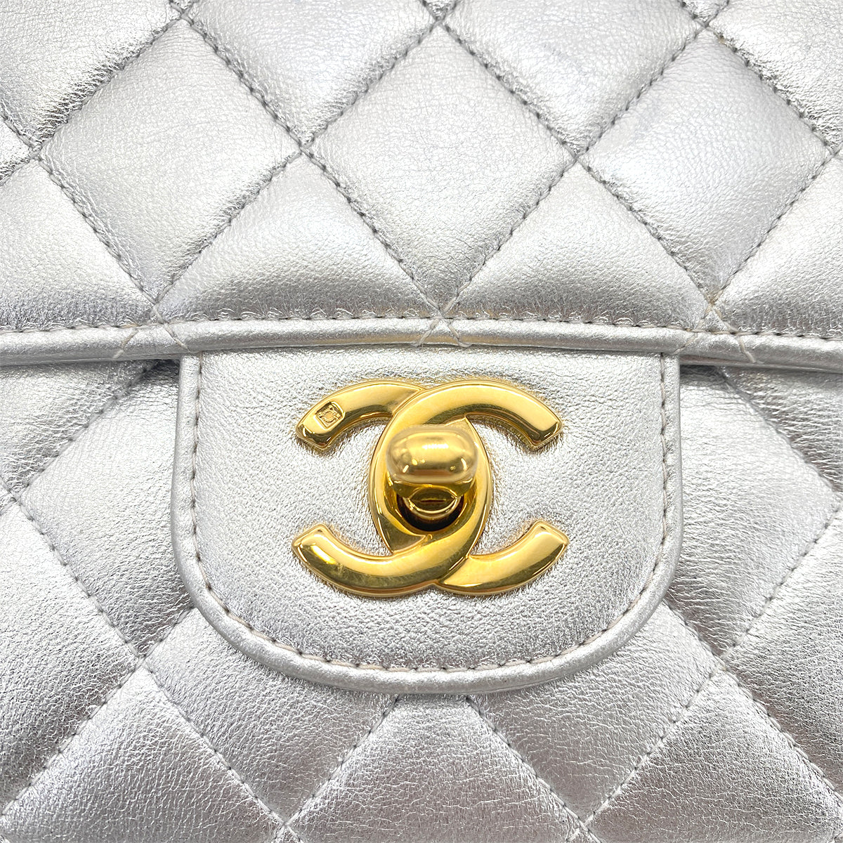 CHANEL VINTAGE PARENT-CHILD BAG PARENT ONLY SILVER LAMB SKIN 90263307