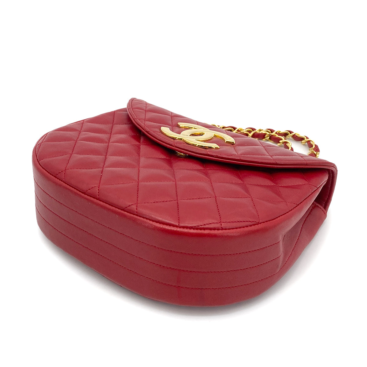 CHANEL VINTAGE BIG COCO MATELASSE CHAIN SHOULDER BAG RED LAMB SKIN 90263315