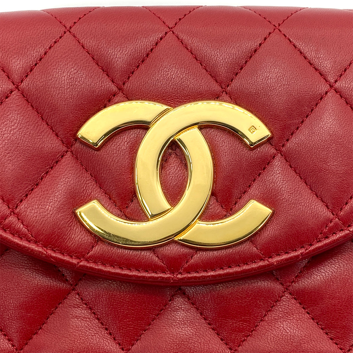 CHANEL VINTAGE BIG COCO MATELASSE CHAIN SHOULDER BAG RED LAMB SKIN 90263315