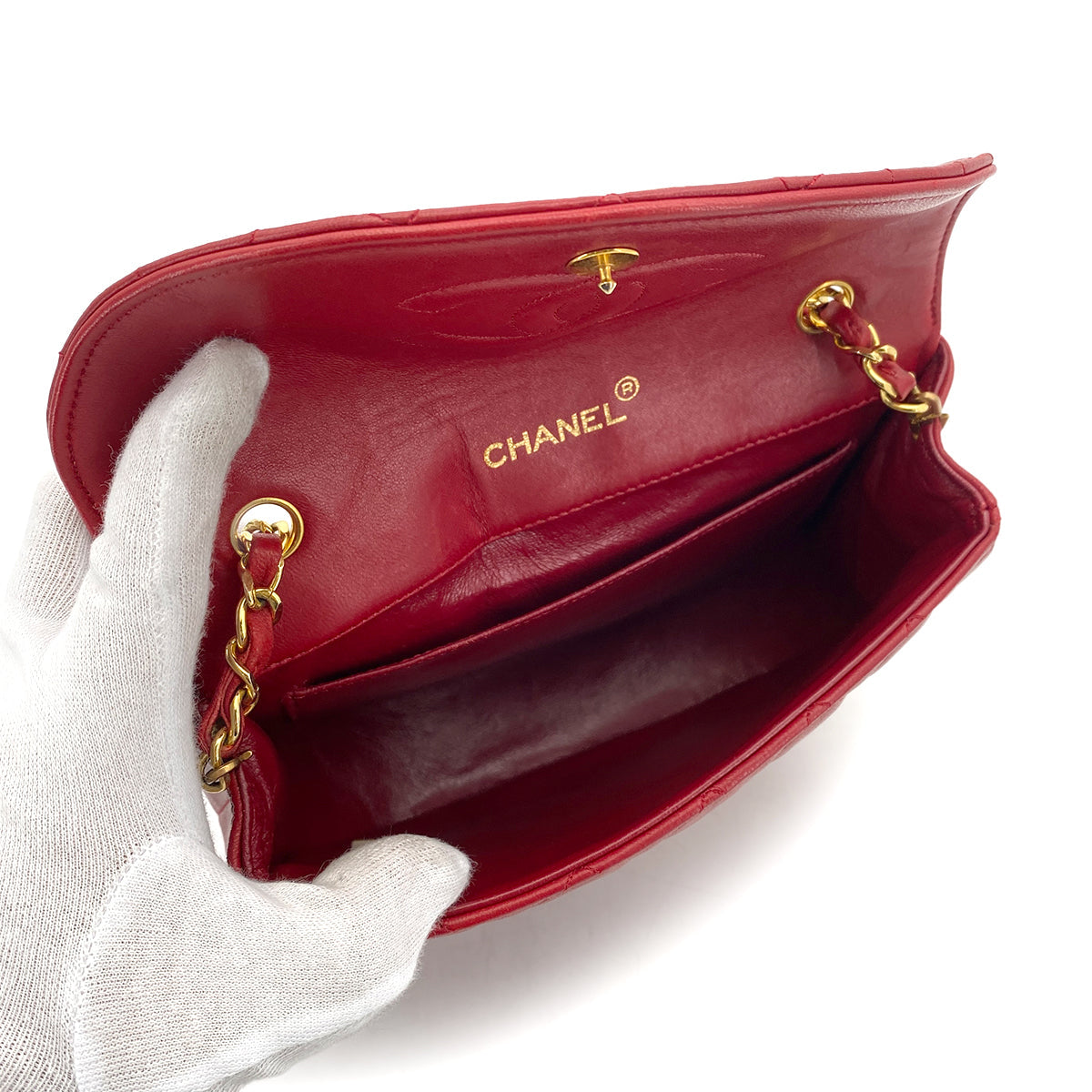 CHANEL VINTAGE BIG COCO MATELASSE CHAIN SHOULDER BAG RED LAMB SKIN 90263315