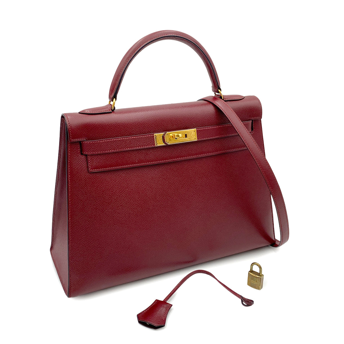 HERMES KELLY 32 SELLIER ROUGE H COUCHVEL HAND SHOULDER BAG 〇T GHW 90264343