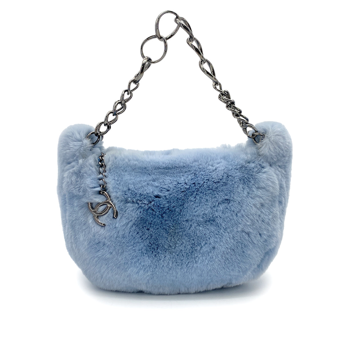 CHANEL VINTAGE CHAINHAND BAG LIGHT BLUE RABBIT FUR 90264496