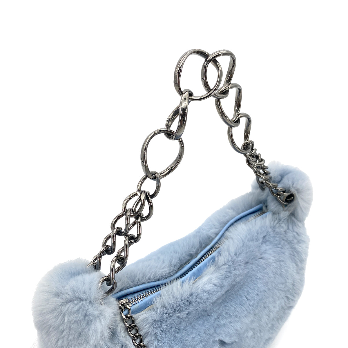 CHANEL VINTAGE CHAINHAND BAG LIGHT BLUE RABBIT FUR 90264496