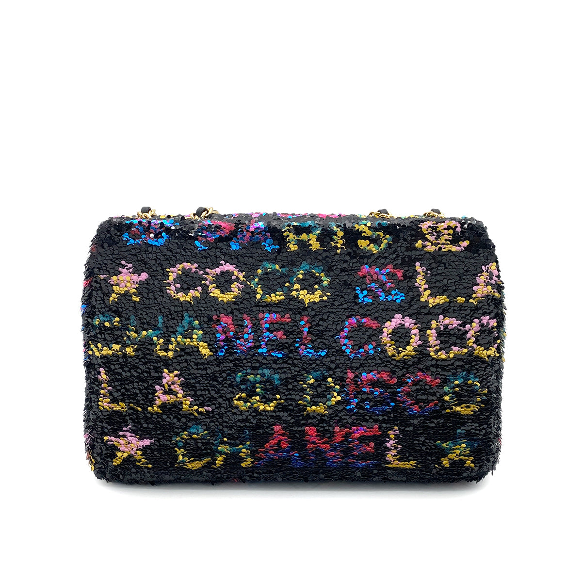 CHANEL MINI CHAIN SHOULDER BAG BLACK MULTICOLOR SEQUINS 90264522