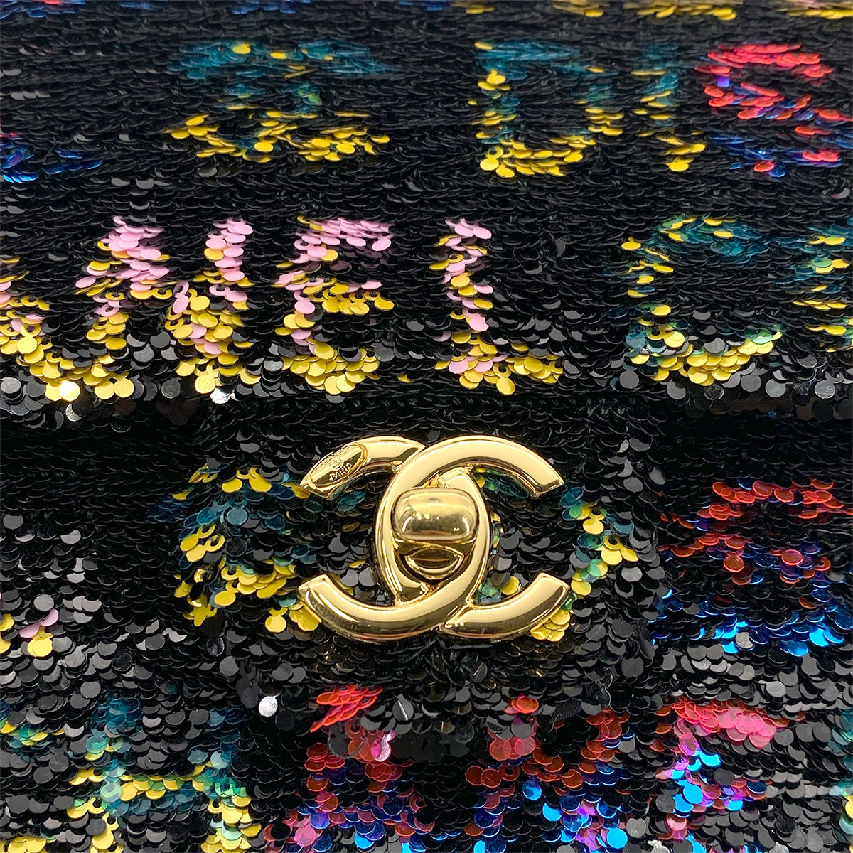 CHANEL MINI CHAIN SHOULDER BAG BLACK MULTICOLOR SEQUINS 90264522