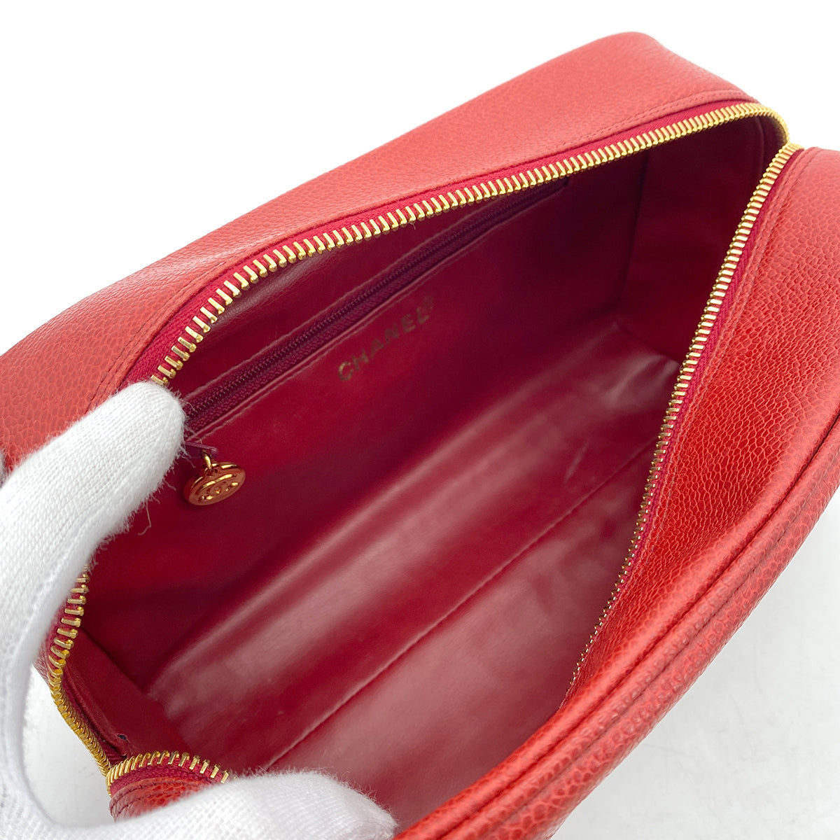 CHANEL VINTAGE CLUTCH BAG RED CAVIAR SKIN 90264783