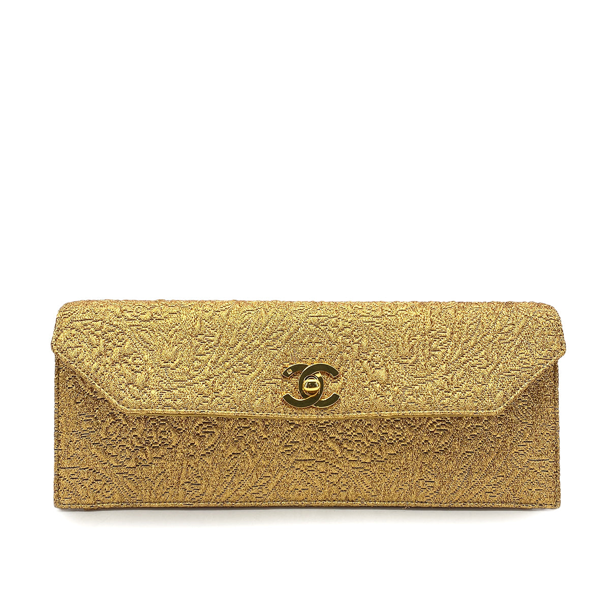 CHANEL VINTAGE CLUTCH BAG GOLD NISHIJIN TEXTILE 90265314