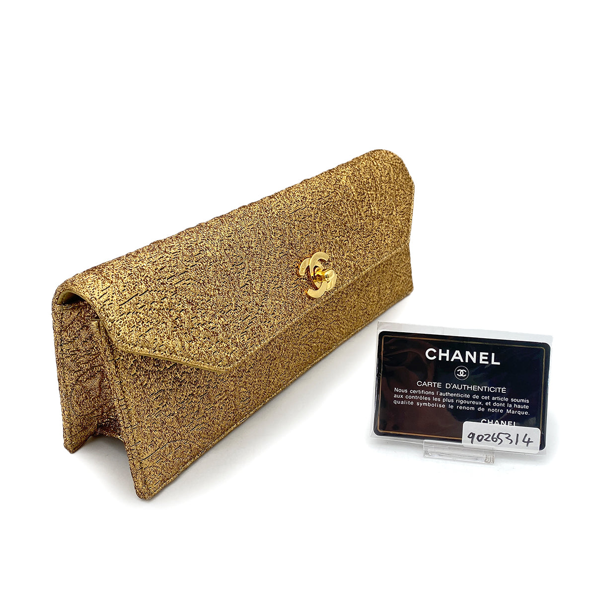 CHANEL VINTAGE CLUTCH BAG GOLD NISHIJIN TEXTILE 90265314