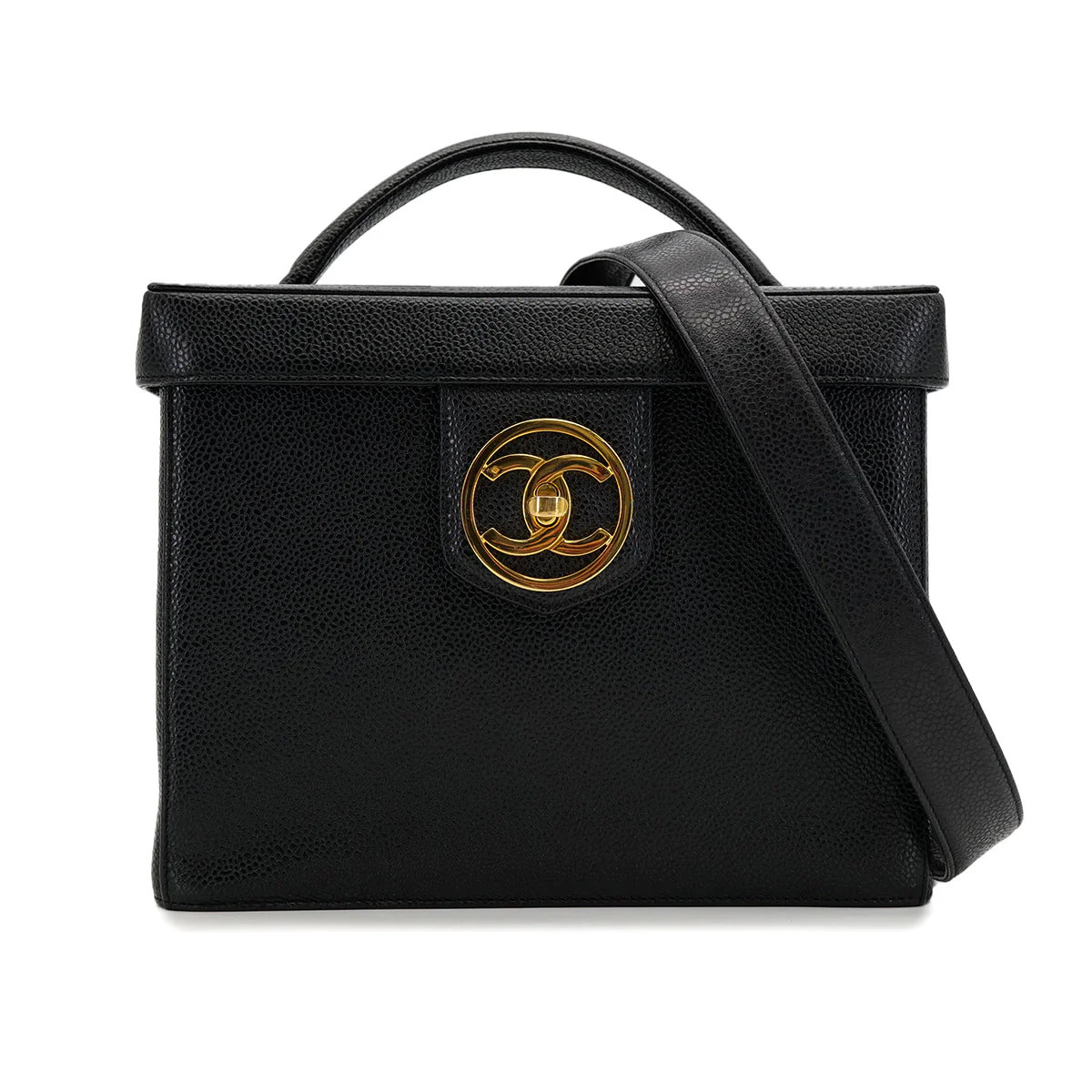 CHANEL VINTAGE TURN LOCK 2WAY VANITY HAND SHOULDER BAG BLACK CAVIAR SKIN 90308246 - PURPOSE