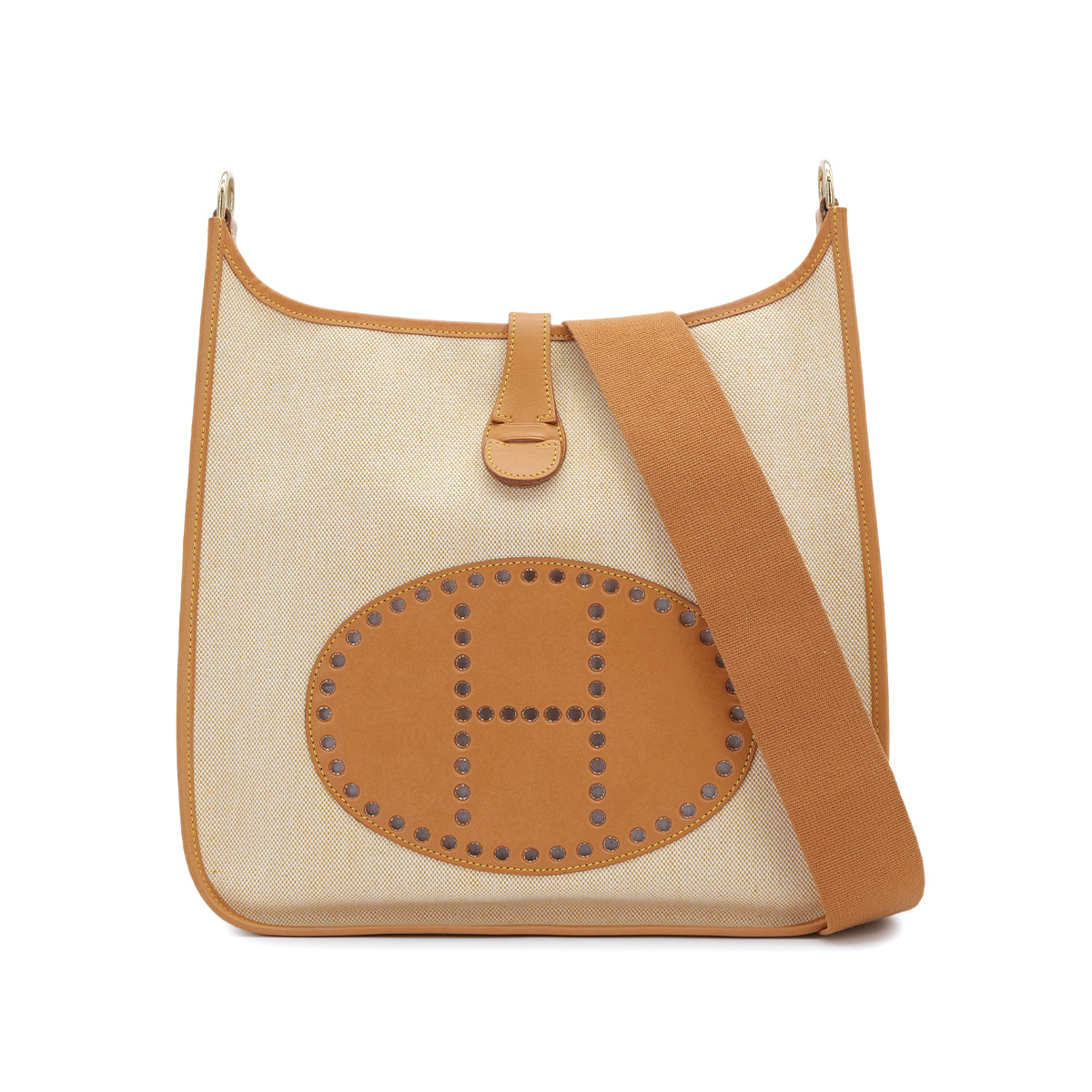 HERMES EVELYNE GM NATUREL TOILE H VEAU BARENIA SHOULDER BAG 〇Z 90310340