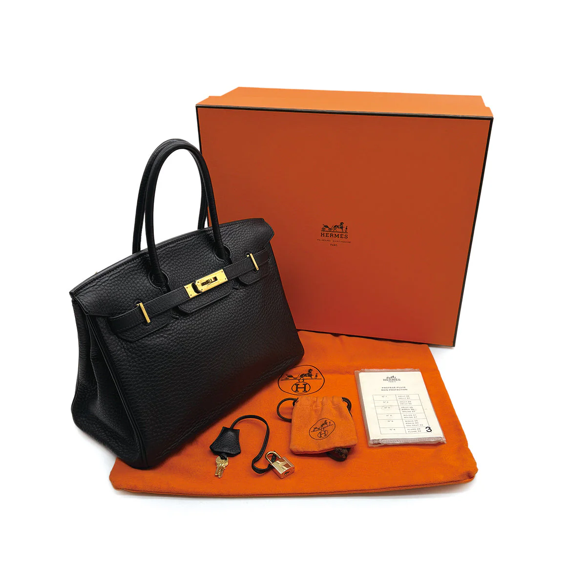 HERMES BIRKIN 30 BLACK TAURILLON CLEMENCE HAND BAG 2004 SQUARE H GOLD HARDWARE 90313531