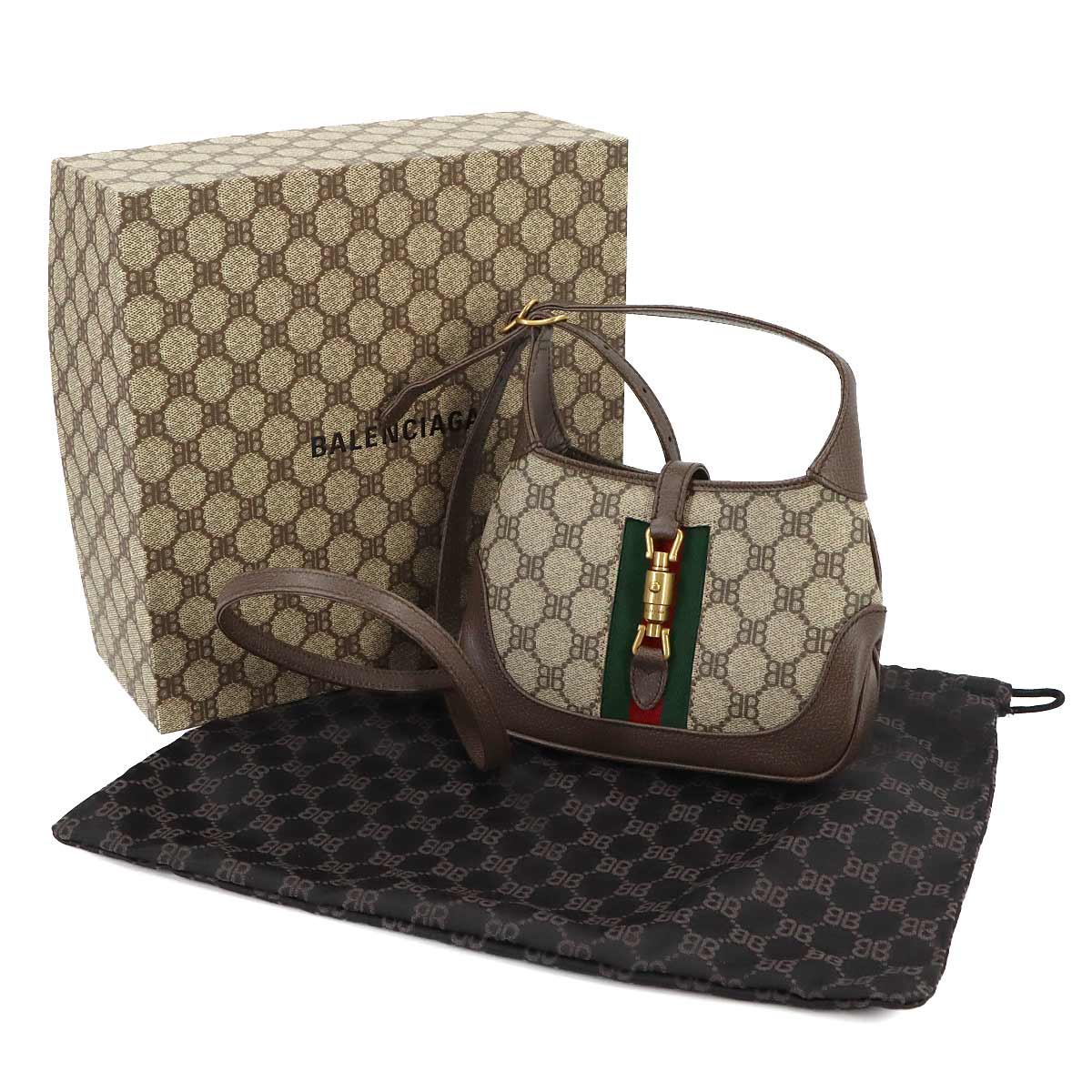 BALENCIAGA x Gucci The Hacker Project Jackie 1961 2-way Hand Shoulder Bag PVC Leather Beige Brown 680132 (Balenciaga 90317967)